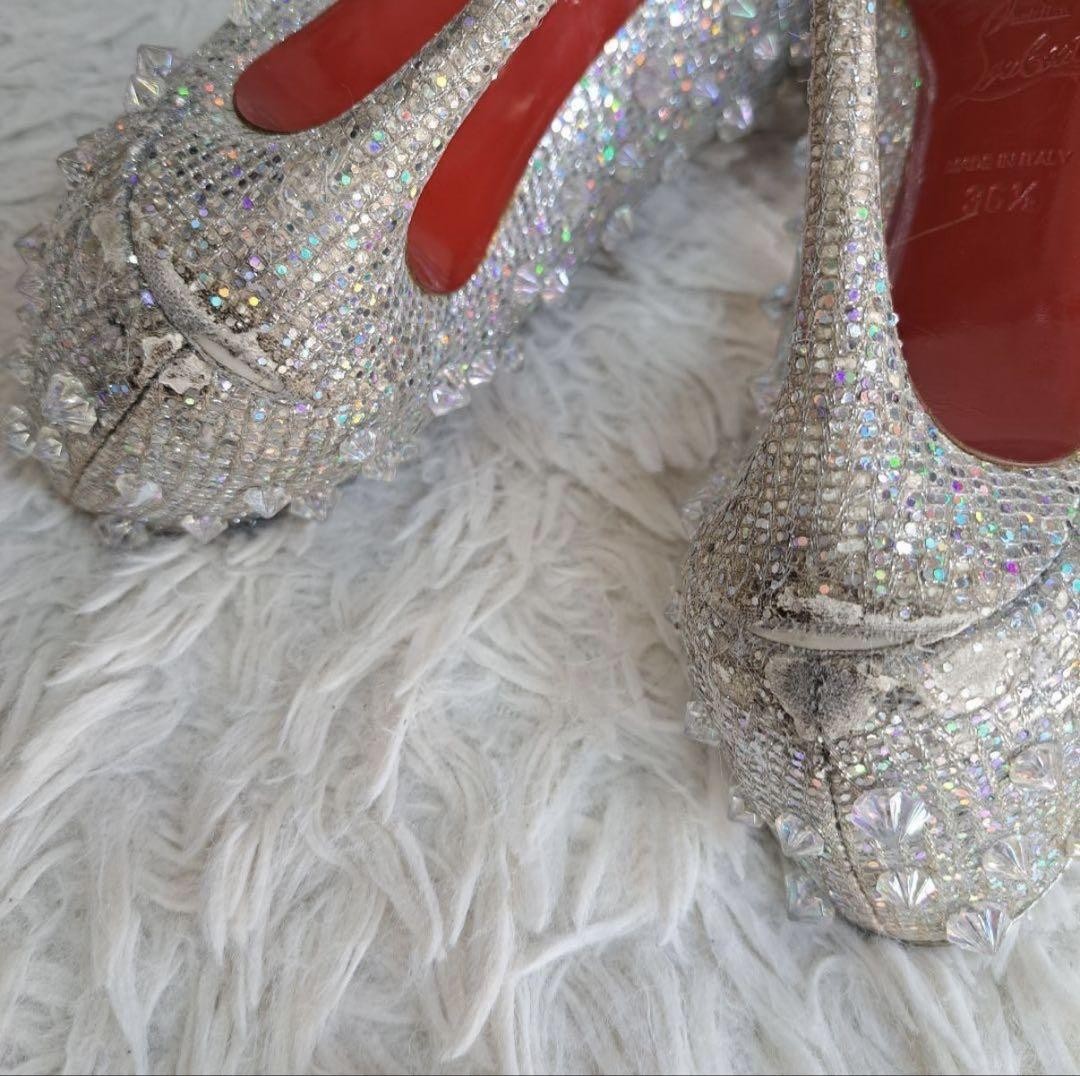Christian Louboutin Aurora Studded Pointed Toe Pumps silver