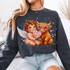 Valentine Highland Cow Sweatshirt Love Design