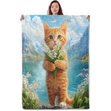 Cute Cat Blanket Soft Warm Cozy Kitten Throw Adults Kids Women Flannel 60x50