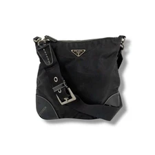 Prada Triangle Logo Tessuto Nylon Crossbody Bag Black Women's Shoulder Bag