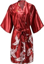 Silk Satin Floral Bridesmaid Robe Wedding Bride Kimono Bathrobe Dressing Gown