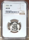 1932 WASHINGTON QUARTER NGC AU58 163002