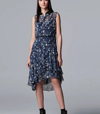 SIMPLY VERA VeraWang A-Line Navy Blue Floral Sleeveless Chiffon DRESS Slip Sz M