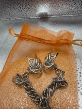 Emmons Earrings Sweater Clips W/Bracelet Chain 1960’s “Emmons”Stamped Set VTG