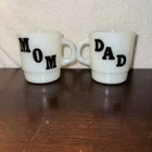 MOM & DAD (2) Milk Glass Coffee Mugs by Galaxy Loving Poem 1960's MCM Vintage