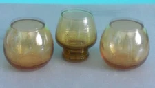 Set of 3 Small Amber Glass Glasses/Bowls