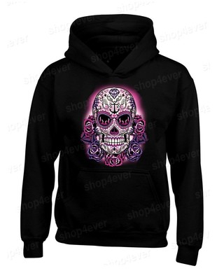 Sugar Skull Cross Pink Roses Crewneck Day of the Dead Los Muertos Sweatshirts