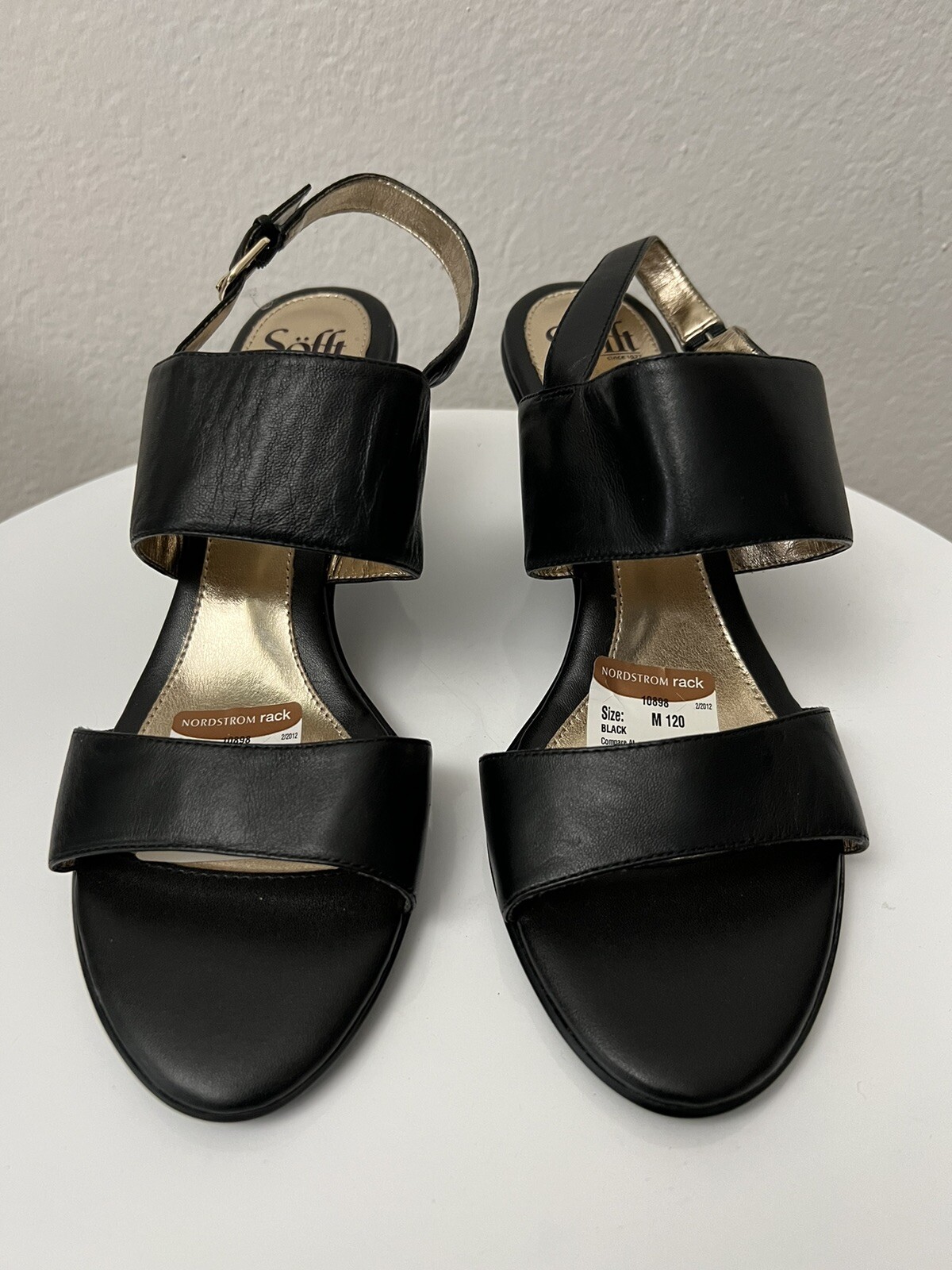 Sofft Leather Sandals Black Slingback Open Toe Buckle Wedge Women's Size  12M NWT | eBay