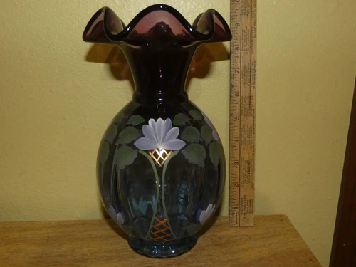 Fenton Glass Honor Collection Hand-Painted Mulberry Vase Signed Limited Edition
