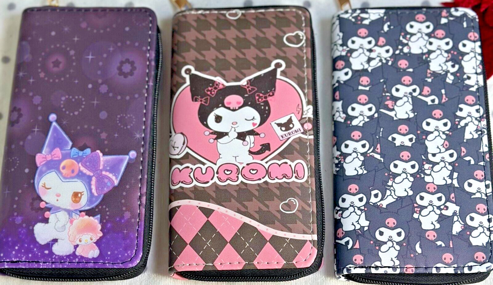 Carteras Colección Kuromi, Nuevas, Marrón/Rosa, Negro/Blanco, Morado/Negro, 3 modelos