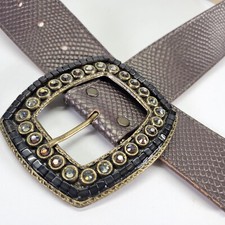 Cache Leather Belt 30 32 M Lizard Print Bling Buckle Brown 6528 Made in USA