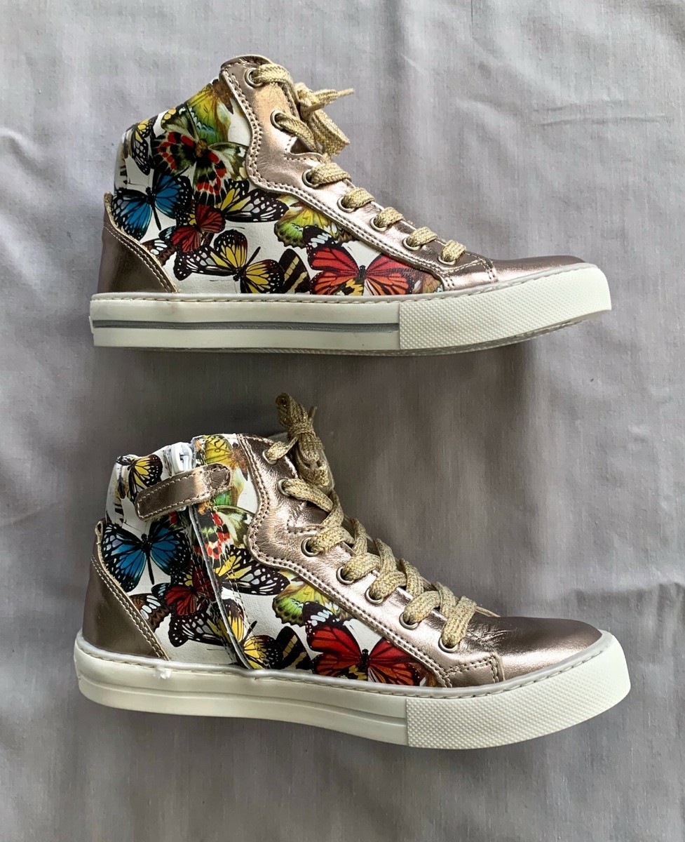 NEW, IN BOX WILD Girls Butterfly High-Top LEATHER Trainers Shoes