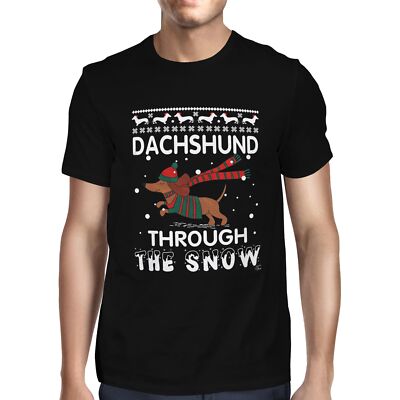 1Tee Herren T-Shirt Daschund Through the Snow
