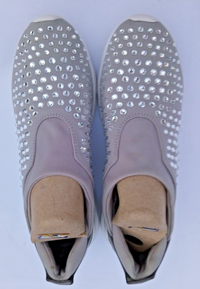 Womens Michael Kors Grey Rhinestone Bling Light Slip On White Rubber