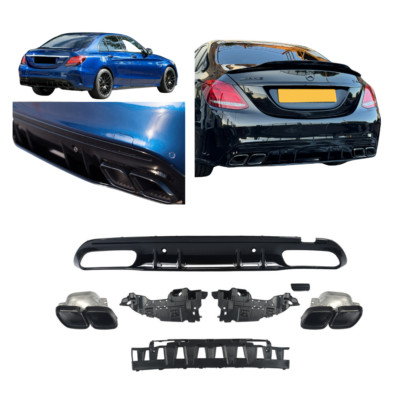 Mercedes C Klasse W205 Limousine AMG Line Glanz Schwarz C63 Style Heckdiffusor 14-21
