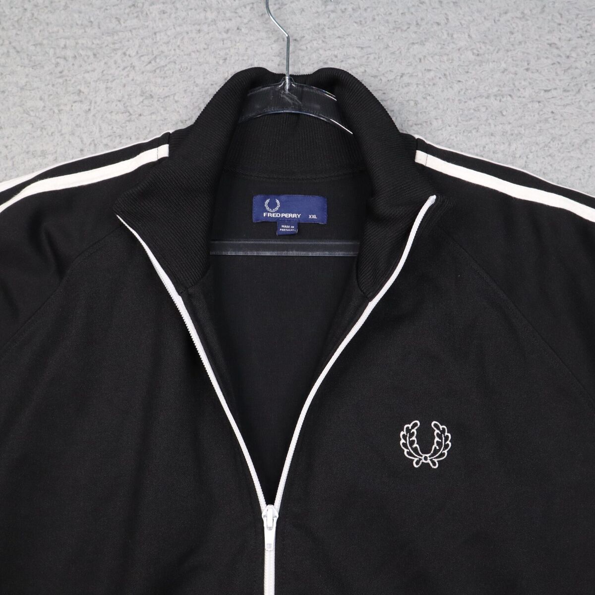 Fred Perry Track Jacket Mens Size XXL Black / White Twin Fred Perry Track Jacket Mens Size XXL Black / White Twin
