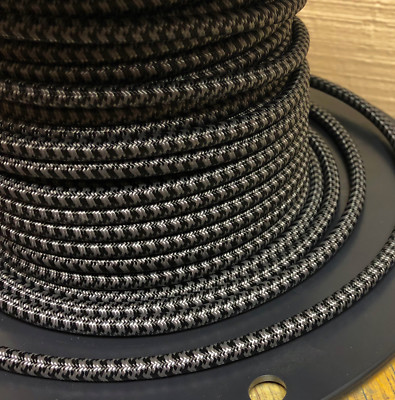 #ad Black amp; Gray Cloth Covered 3 Wire Round Cord Vintage Pendant Lights Flex Cable $1.59