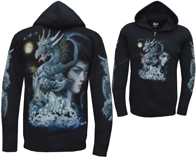 Neu Herren chinesischer Drache Dame Biker leuchtet im Dunkeln Hoodie Kapuzenjacke M - 3XL