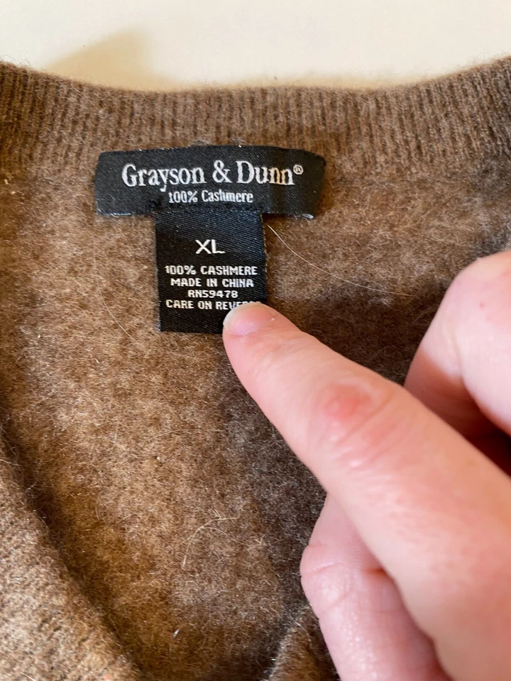 Suéter de cachemir Grayson & Dunn cuello en V marrón manga larga jaspeado tejido para mujer XL Foto 2 de 4