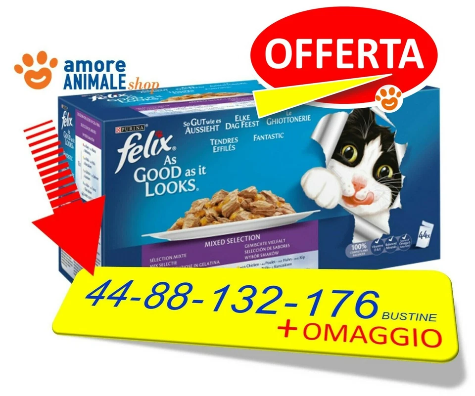 PURINA Felix Le Ghiottonerie Multipack da 44 FINO 176 Bustine da 85 gr Umido per Gatto