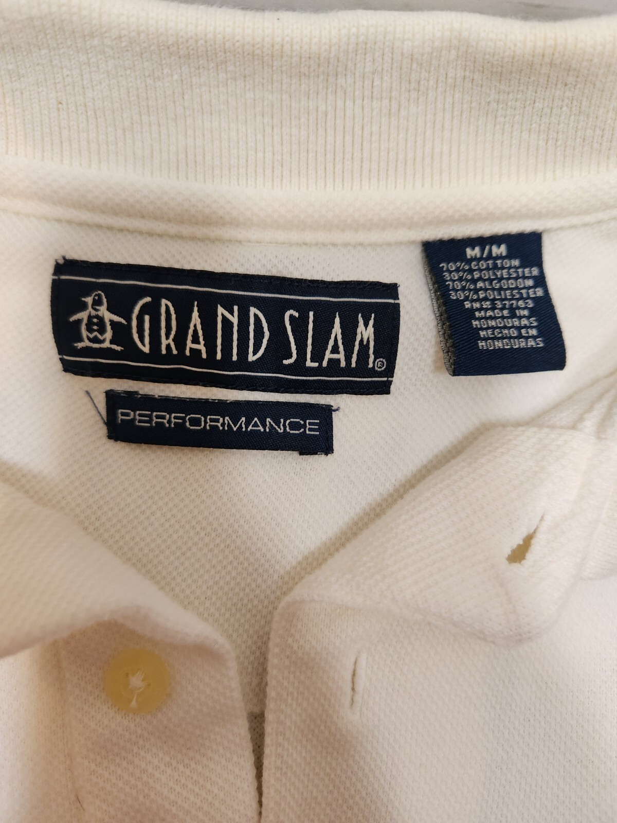 VTG GRAND SLAM Off White Golf Design SHORT SLEEVE Men's POLO SHIRT Sz M thumbnail 3