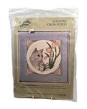 Vtg Cats  Tulips Counted Cross Stitch Kit Something Special Candamar Design NIP