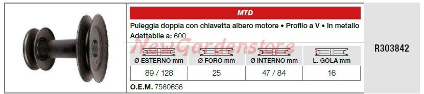 Polea Doble Árbol Motor MTD Cortacésped Tractor 600 R303842