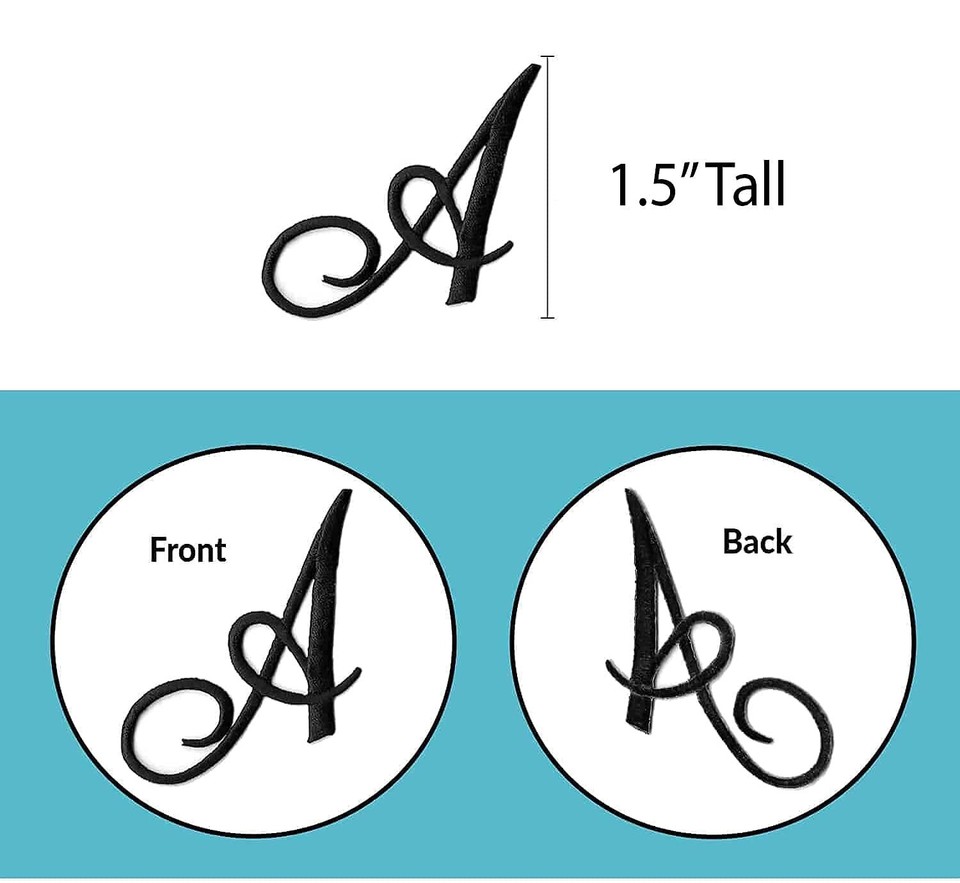 Monogram Letter Patch Kit 26 Cursive Iron-On Appliques for Clothing | eBay