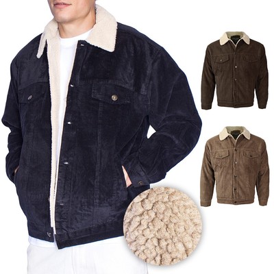 Oscar Sports Men's Sherpa Lined Button Front Cotton Corduroy