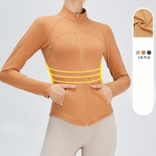 New Women Standing Collar Sports Nude Feeling Zipper Fitness Cardigan Jacket