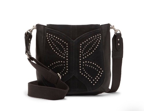 LUCKY Brand JANI Butterfly Guitar Strap CROSSODY Black SUEDE BAG Purse LEATHER