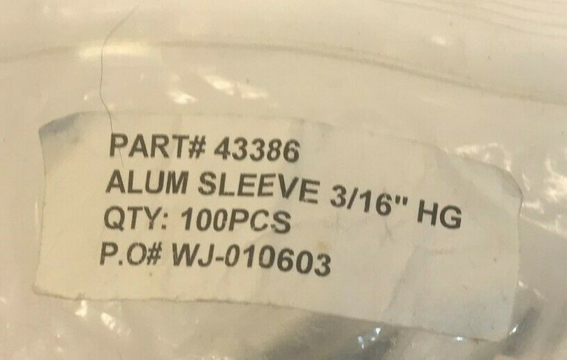 Package of 10 EQUIPRITE (FASTENAL) 43386 ALUMINUM 3/16" CABLE CRIMP