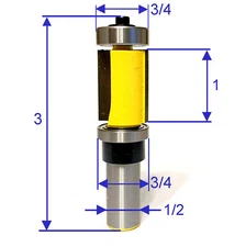 1 pc 1/2" Sh 1" Blade Top and Bottom Bearing Trim Pattern Router Bit 