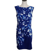 Ann Taylor Dress Womens Size 10 Royal Blue White Floral Lined Sleeveless Shift
