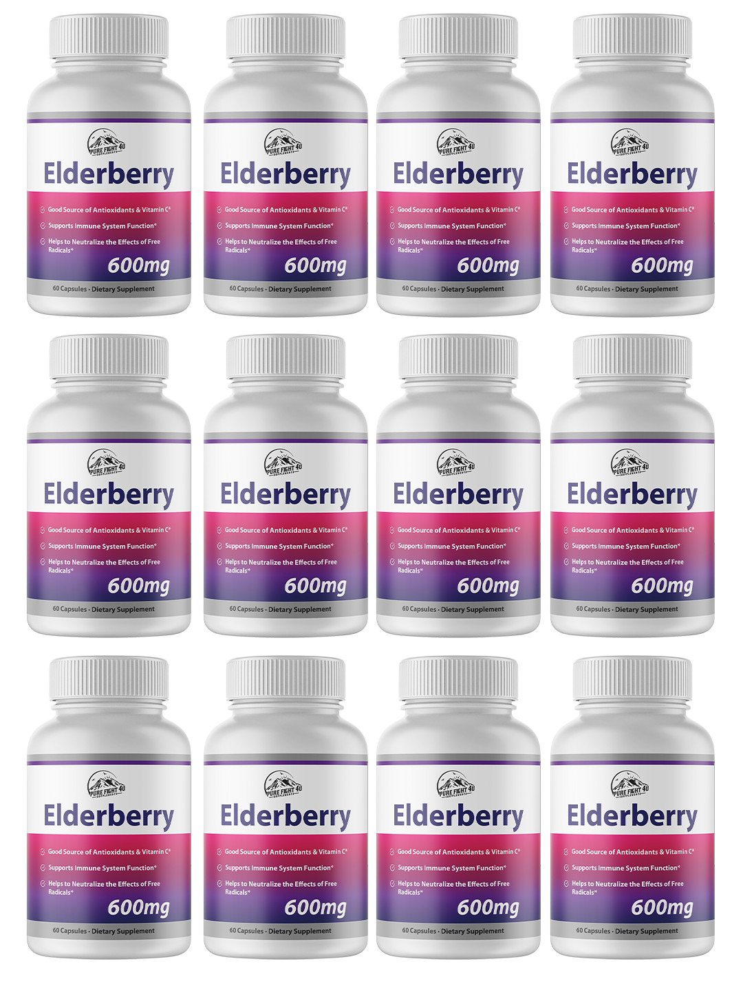 Elderberry Capsules 600mg Immune System Support - 12 Bottles 720 Capsules