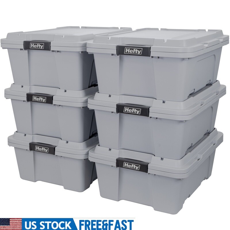 12 Gal Max Pro Plastic Storage Tote 6 Pack Utility Stacking Heavy Duty Tote Gray