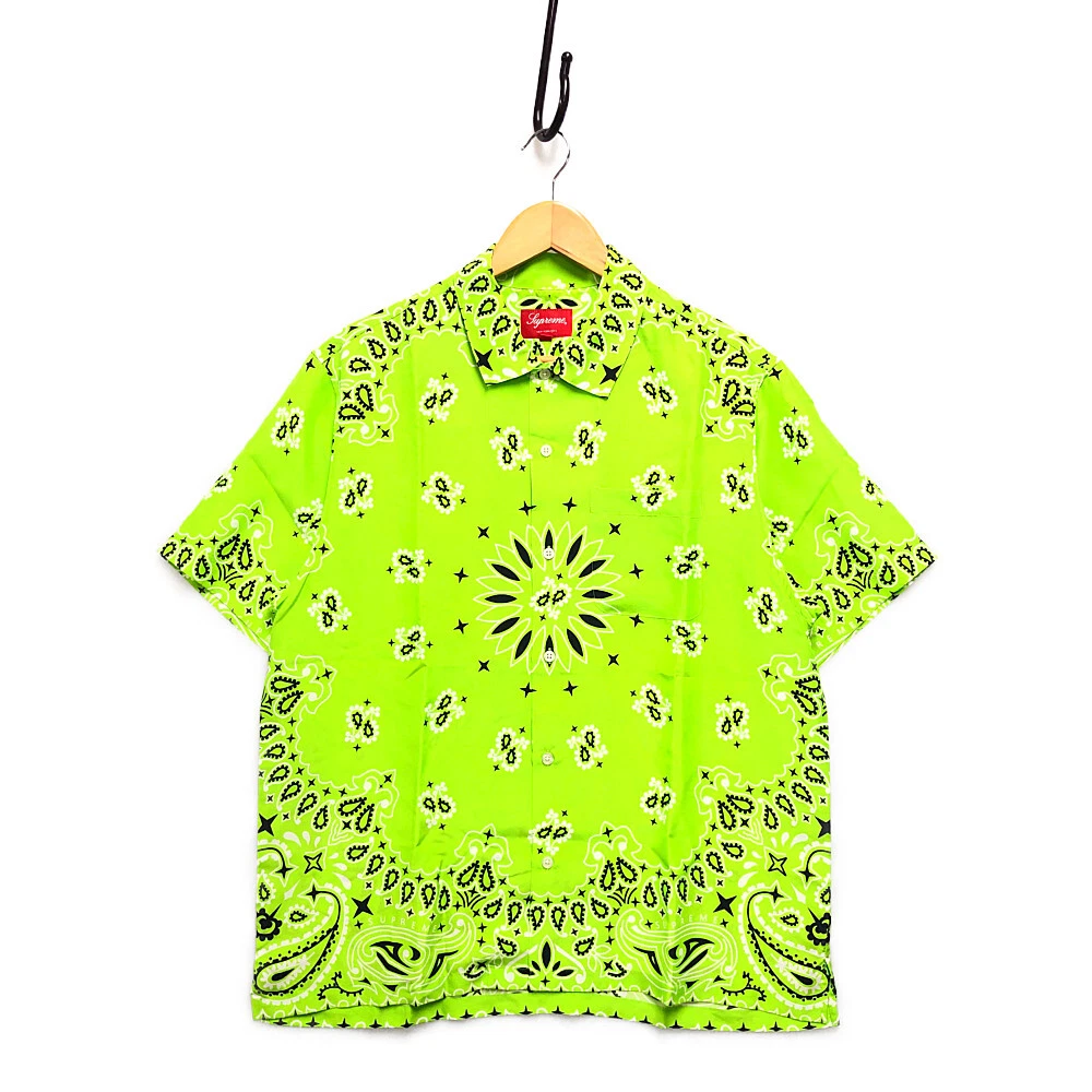 SUPREME Bandana Silk S/S Shirt Bandana lime green M Genuine / 31754