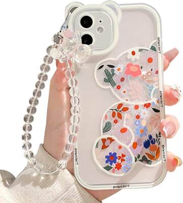 【Oatmeal Basket】チェリー ベア iPhone,Galaxyケース Compatible for iPhone 11 Case Cute Bear Clear Floral Flower