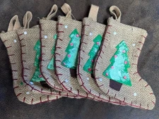 6 New Mini Christmas Stocking Ornaments Gifts Burlap Christmas Tree