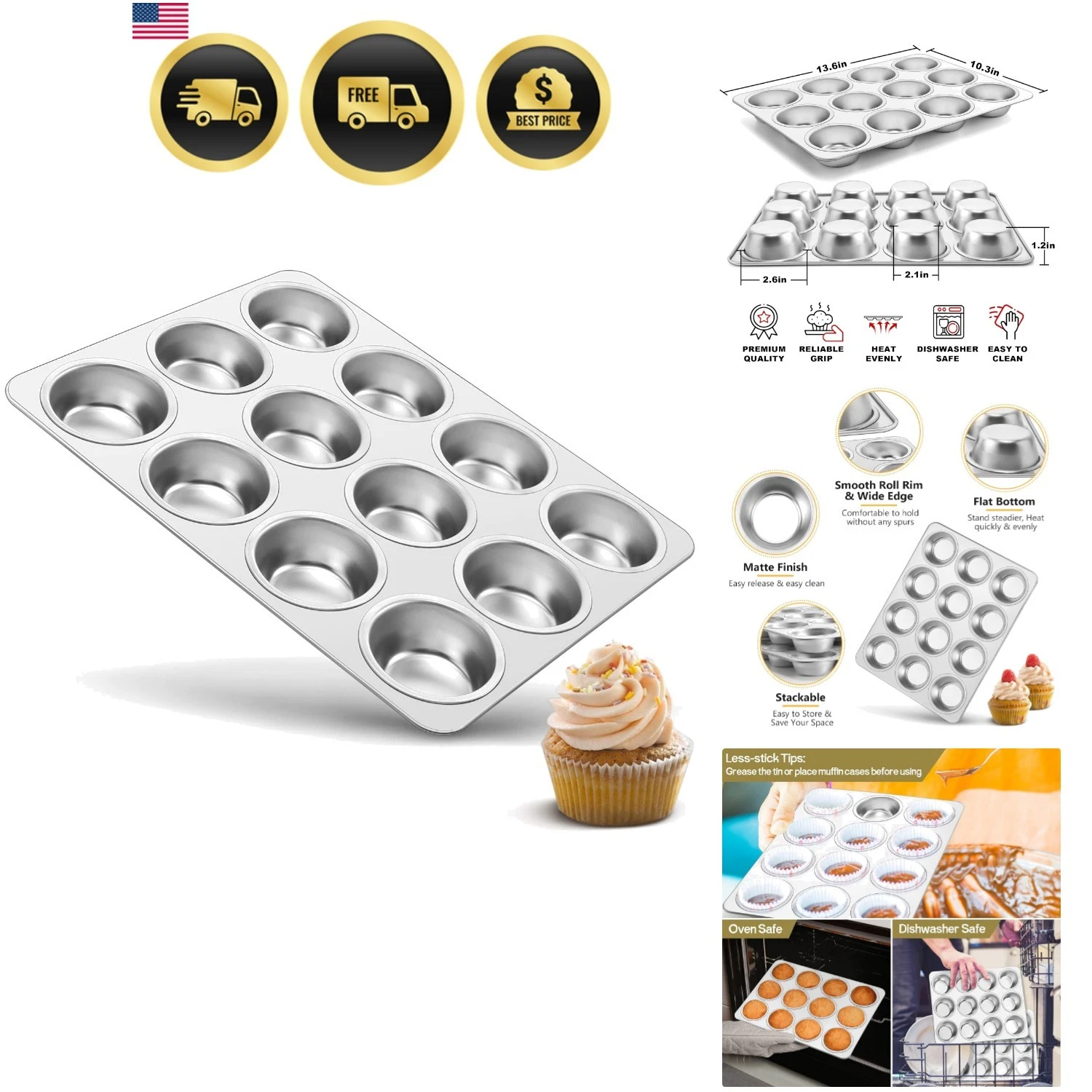 12-Cup Muffin Pan, Stainless Steel Muffin Tin Metal Cupcake Baking Pan for Ov...
Opens in a new wind