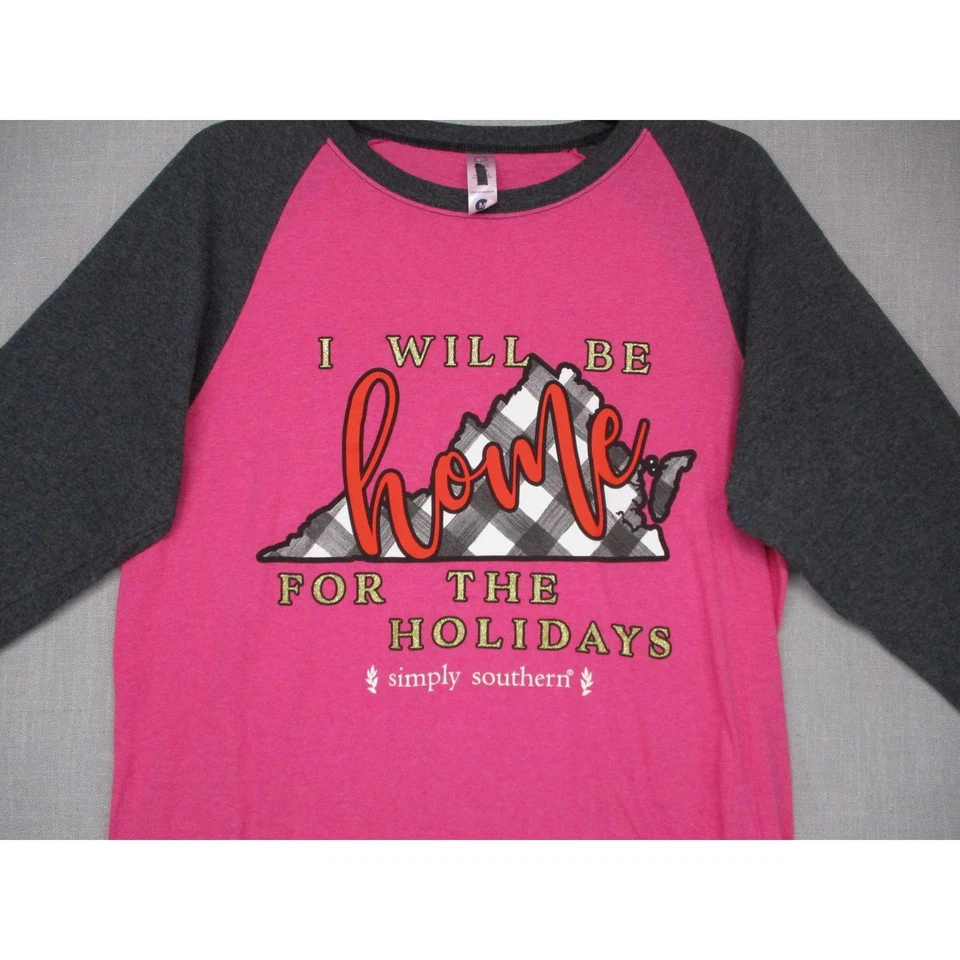 Camisa Raglán Simply Southern Rosa Gris Gráfico Informal Manga 34 Mujer Talla M Foto 2 de 4