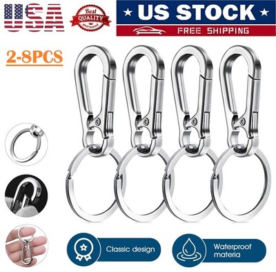 2-8× Keychain Key Ring Carabiner Clip Keyring Chain Fob Holder Silver Metal US