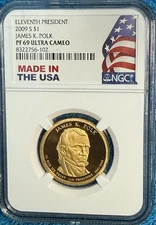 2009-S gem proof JAMES KNOX POLK Presidential dollar. NGC PF69 Ultra Cameo #q102