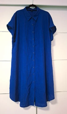 SheIn Damen Hemdblusenkleid Gr 3XL Übergröße Blau Midi Kurzarm Knopfleiste - Bild 1 von 4