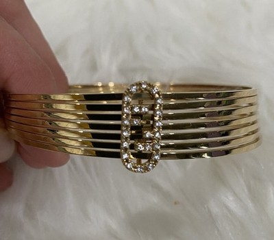 Fendi Gold Metal Bangle Bracelet with Crystal Accent and original
