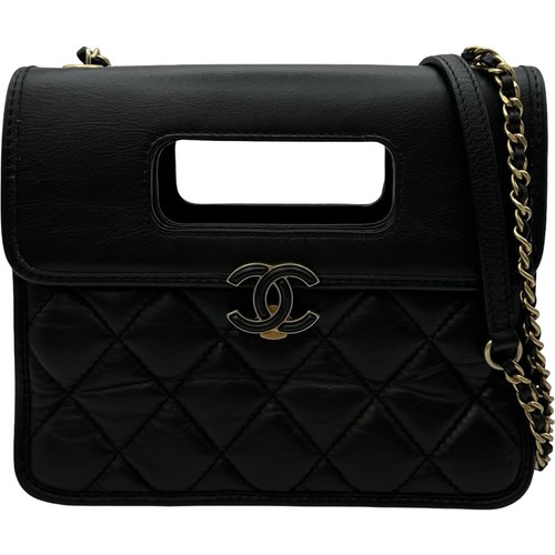 CHANEL Matelass Mini Flap Bag AS4025 Black Gold Hardware Aged Calf Ladies Should