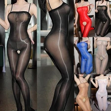 Tights Oil Glossy Tube Sling Bodystocking Shiny Sheer Crotchless Pantyhose 8D