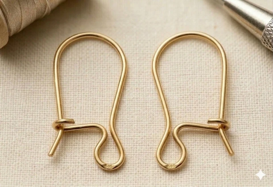 Ohrhaken Gold Echtgold 333, 585 und 750 kt, (2 Stück) Ohrringteile Handarbeit - Bild 1 von 1