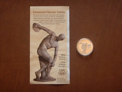 1984 Los Angeles Olympic Games Silver Dollar/'96 Atlanta Insert (Discus Thrower)