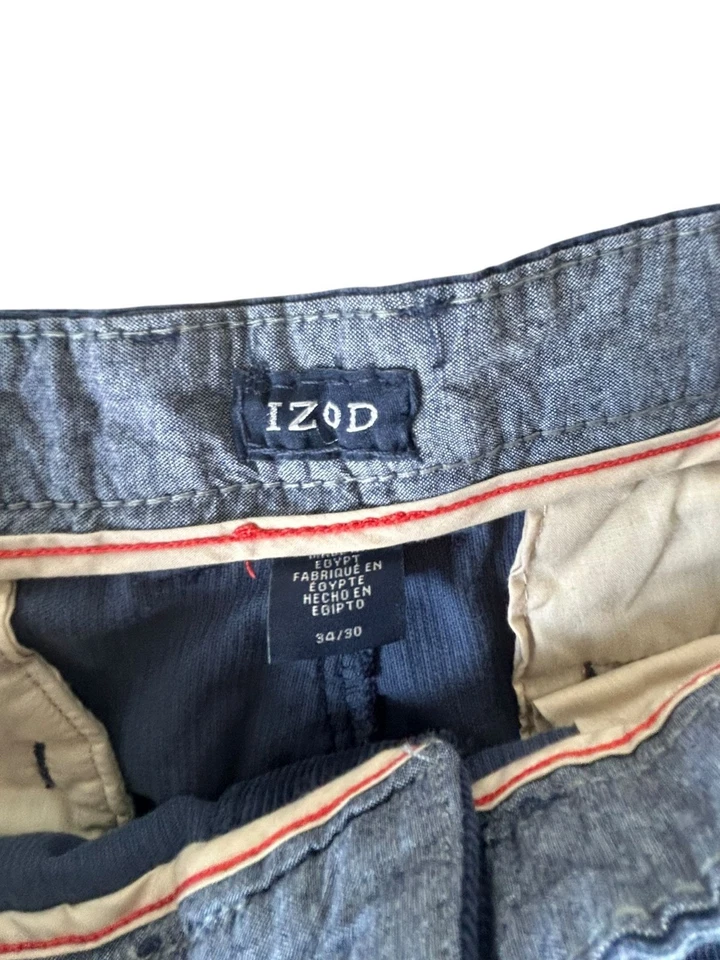 NUEVO Pantalones de Pana Izod Azul Denim Para Hombre Talla 34X30 Pierna Recta Frente Plano Nuevos con Etiquetas Foto 3 de 4